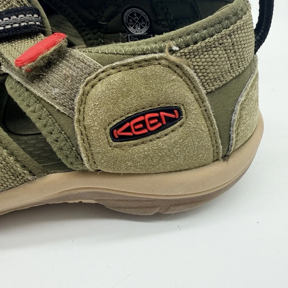 Keen Sandals Kids Sz 4 Olive Orange Newport H2 Closed-Toe Hiking Hook & Loop